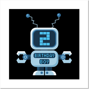 2nd Birthday Boy Robot Lover 2 Years Old B-day Party product Posters and Art